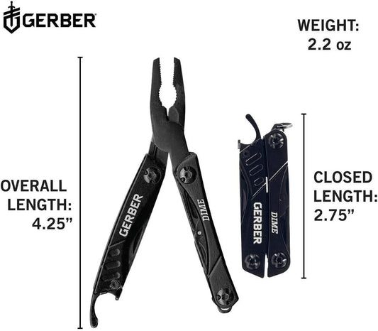 Gerber Dime 30-000469 Multifunktionswerkzeug, 12 Funktionen, Taschenformat, schwarz, robust, ideal für unterwegs