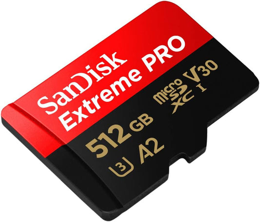 SanDisk Extreme PRO microSDXC 512 GB, Speicherkarte, A2, Class 10, V30, U3, 200 MB/s, inkl. Adapter & RescuePRO Deluxe.