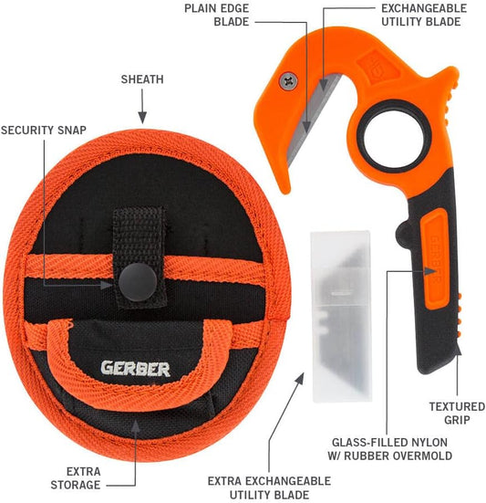 Gerber Vital Zip EAB Allzweckschneider, Jagdtool, inkl. Holster, orange, Modell 31-003645, sicheres Öffnen von Wild
