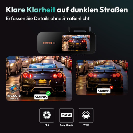 BOTSLAB 4K Dual Dashcam, Autokamera vorne & hinten, GPS, WiFi, 64GB SD, ADAS, Nachtsicht, 170° Weitwinkel, Parküberwachung