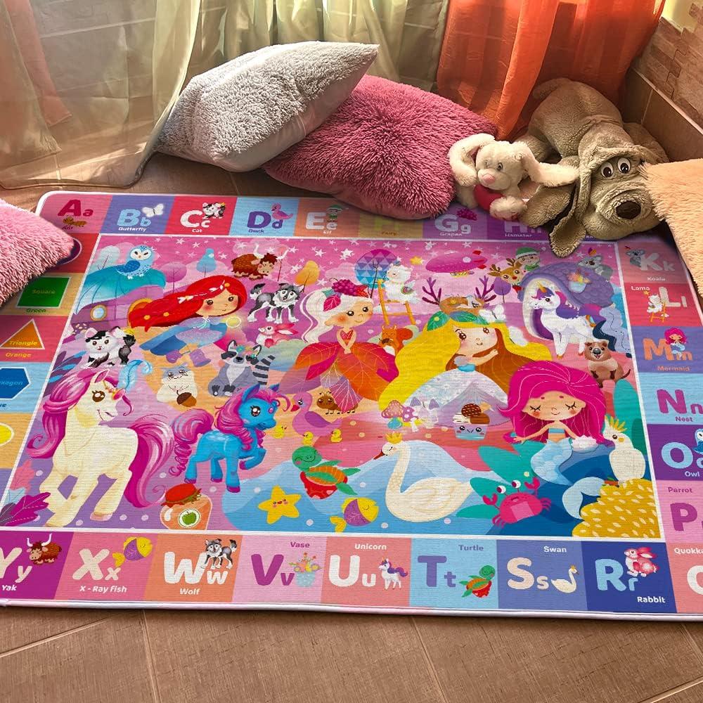 QUOKKA ABC-Spielmatte für Babys und Kleinkinder, superweich, extra dick 0,8 cm, großer Alphabet-Teppich mit Einhorn-Prinzessin