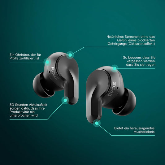 EPOS ADAPT E1, Kabellose In-Ear-Kopfhörer, Hybrides ANC, Multi-Point Bluetooth, 50H Akku, IPX5 wasserfest, USB-C Dongle.