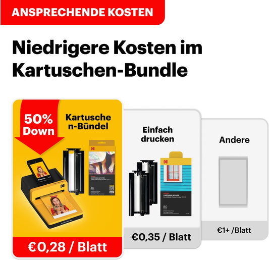 Kodak D600 Fotodrucker, mobiler Thermosublimationsdrucker, inkl. Papier & Farbpatronen, Gelb