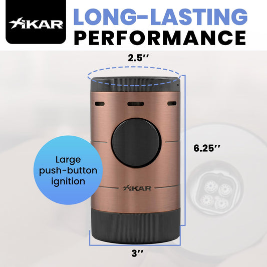 Xikar Volta Tischfeuerzeug, Vierfachflamme, Bronze/Gunmetal, großer Tank, Flammenregulierung, ergonomisch, Zigarren-Zubehör