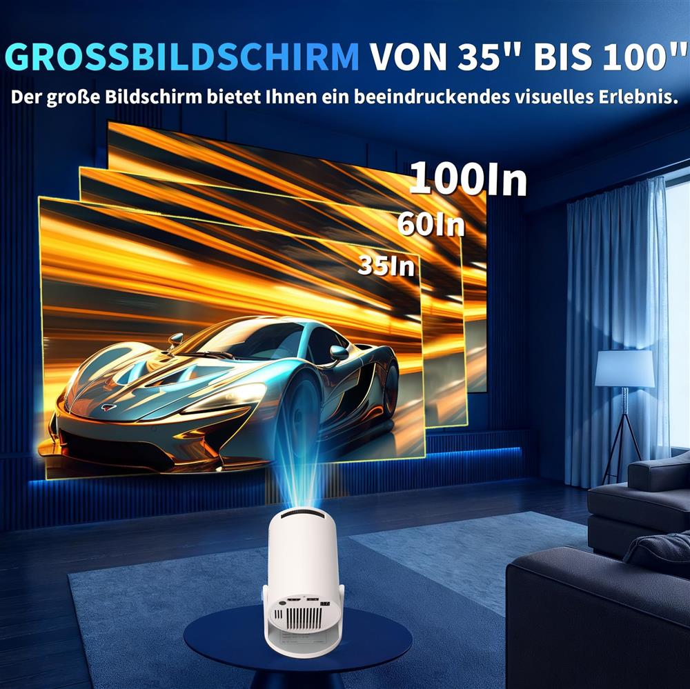 Coolid C2 Mini Beamer, tragbarer 4K/1080P Projektor, 5G WiFi 6, BT 5.4, Auto-Keystone, 180° drehbar, weiß