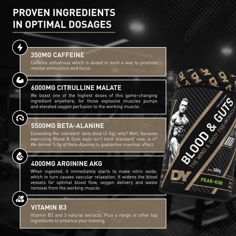 Dorian Yates Nutrition Blood & Guts Pre-Workout-Booster 380g Blaubeere, mit Arginin und Citrullin, Trainingsbooster