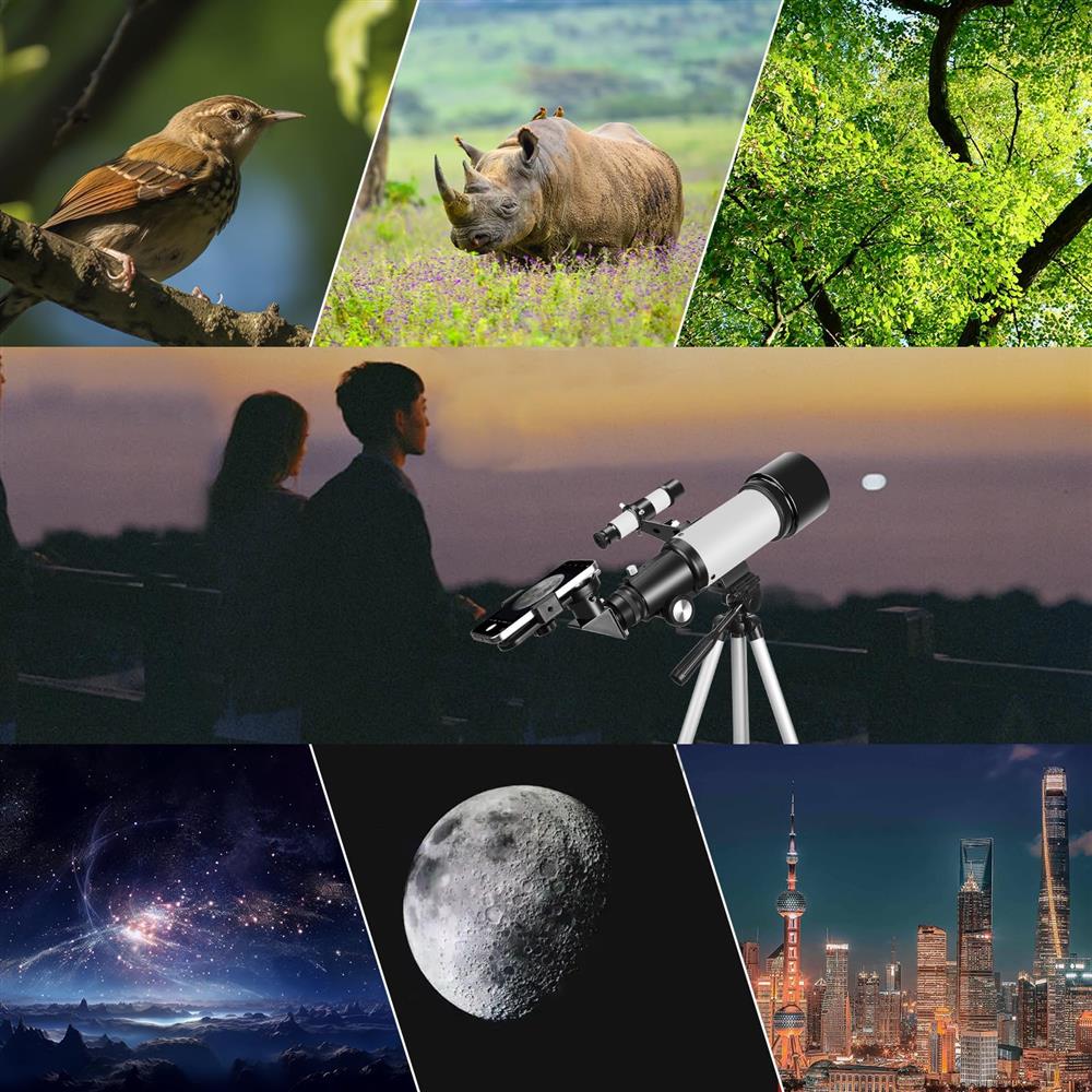 EACONN Teleskop 70mm/400mm, Refraktor, tragbar, Stativ, Handyadapter, für Einsteiger, vollvergütete Optik, weiß