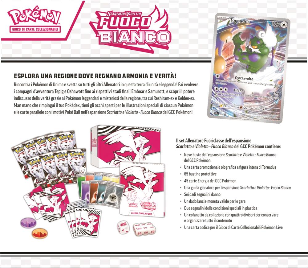 Pokémon Elite-Trainer-Set Reshiram Scharlachrot & Violett, Modellnr 10-10037-109, inkl. Tornadus-Karte, 9 Booster, Zubehör, ITA