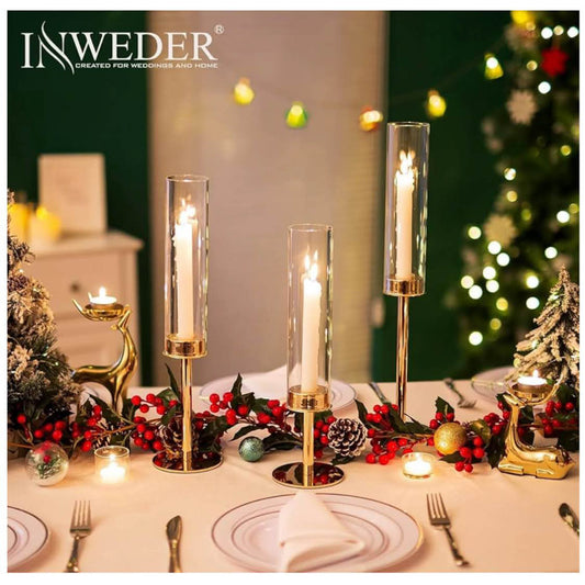 Inweder Tischhalter, Set von 18, Candelabrum, abnehmbares Glas, goldene Tischkerzen, elegant und dekorativ.