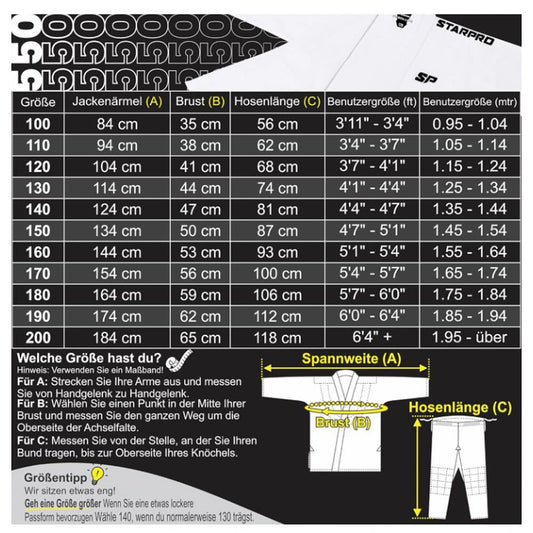 Starpro Judo Single Weave 9/190cm Gi 550 Gramm Premium-Baumwollmischung weiß professioneller Judogi für Training und Wettkampf Männer und Frauen mehrere Größen
