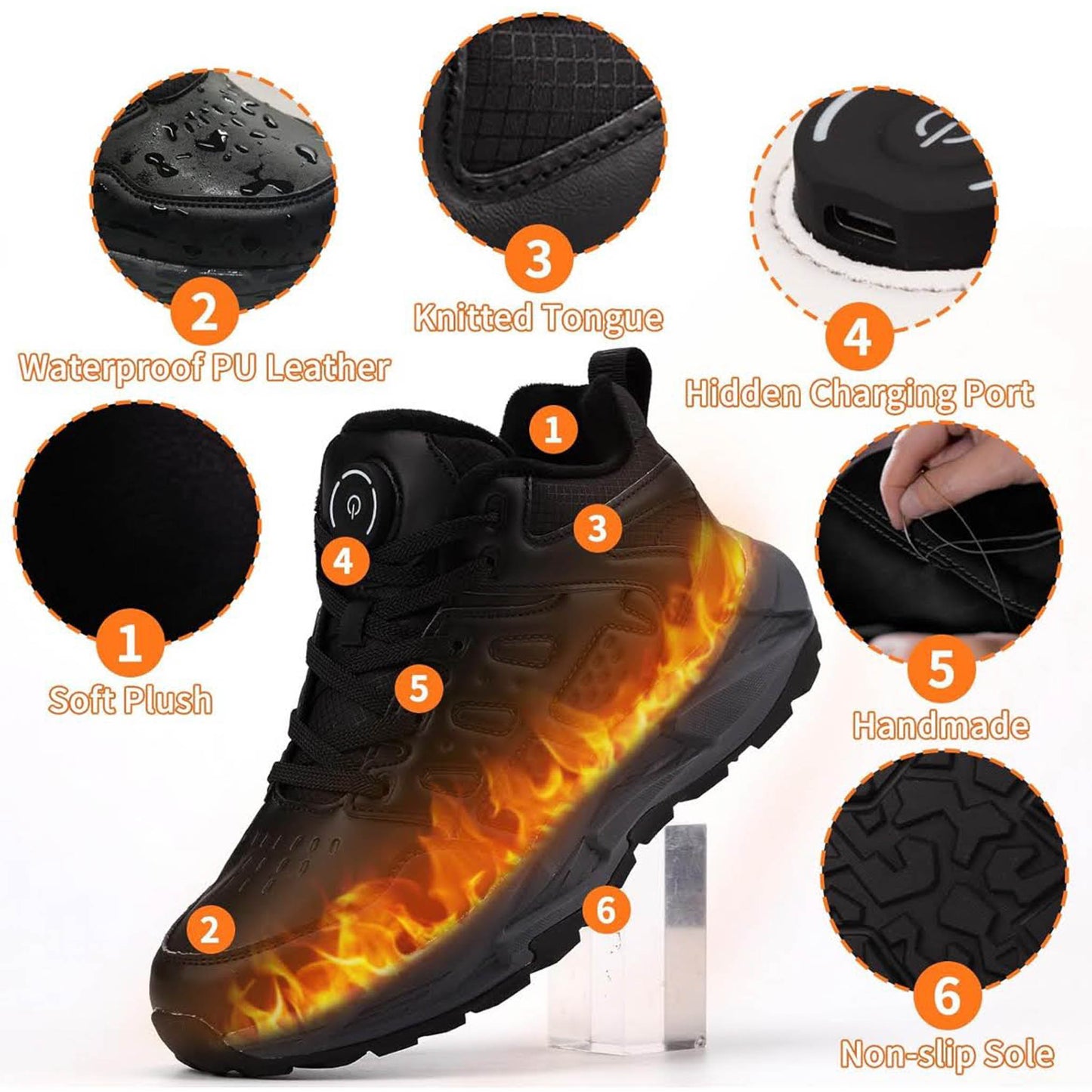 NBUABX Beheizte Schuhe (41), 4000mAh Akku, 3 Wärmeeinstellungen, elektrisch, ideal für Winter, Jagd, Skifahren, Camping, Reiten, schwarz.