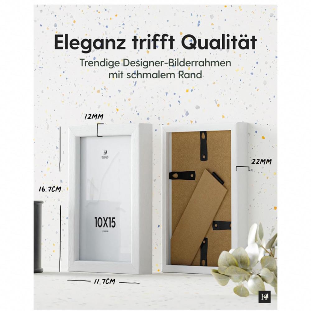 Heimlich® Bilderrahmen 10x15 Weiß 2-Pack | Holz Fotorahmen 10x15 mit Plexiglas | Bilderrahmen Set zum Aufhängen & Aufstellen