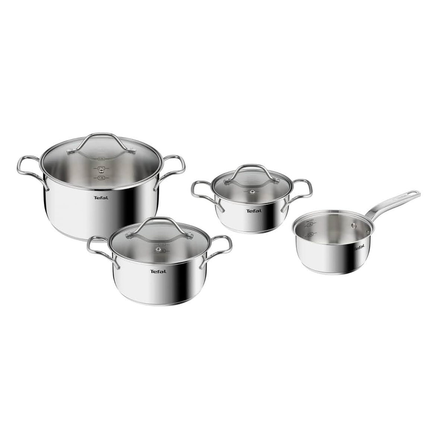 Tefal Intuition B864S734, 4-teiliges Kochset, 16 cm Stielkasserolle, 16/20/24 cm Töpfe, Premium Edelstahl, Induktionsgeeignet.