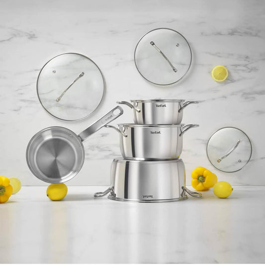 Tefal Intuition B864S734, 4-teiliges Kochset, 16 cm Stielkasserolle, 16/20/24 cm Töpfe, Premium Edelstahl, Induktionsgeeignet.