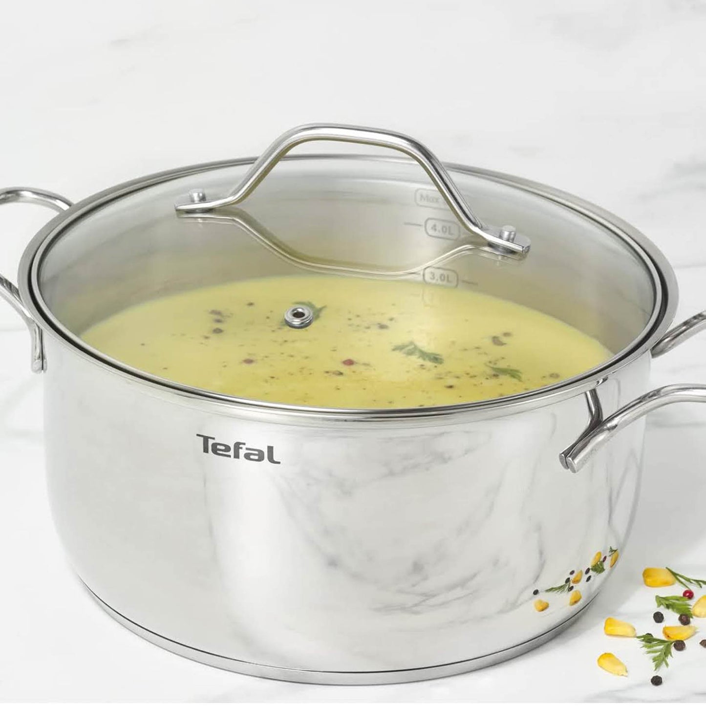 Tefal Intuition B864S734, 4-teiliges Kochset, 16 cm Stielkasserolle, 16/20/24 cm Töpfe, Premium Edelstahl, Induktionsgeeignet.