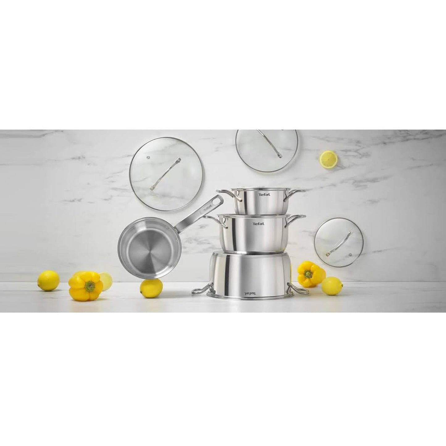 Tefal Intuition B864S734, 4-teiliges Kochset, 16 cm Stielkasserolle, 16/20/24 cm Töpfe, Premium Edelstahl, Induktionsgeeignet.