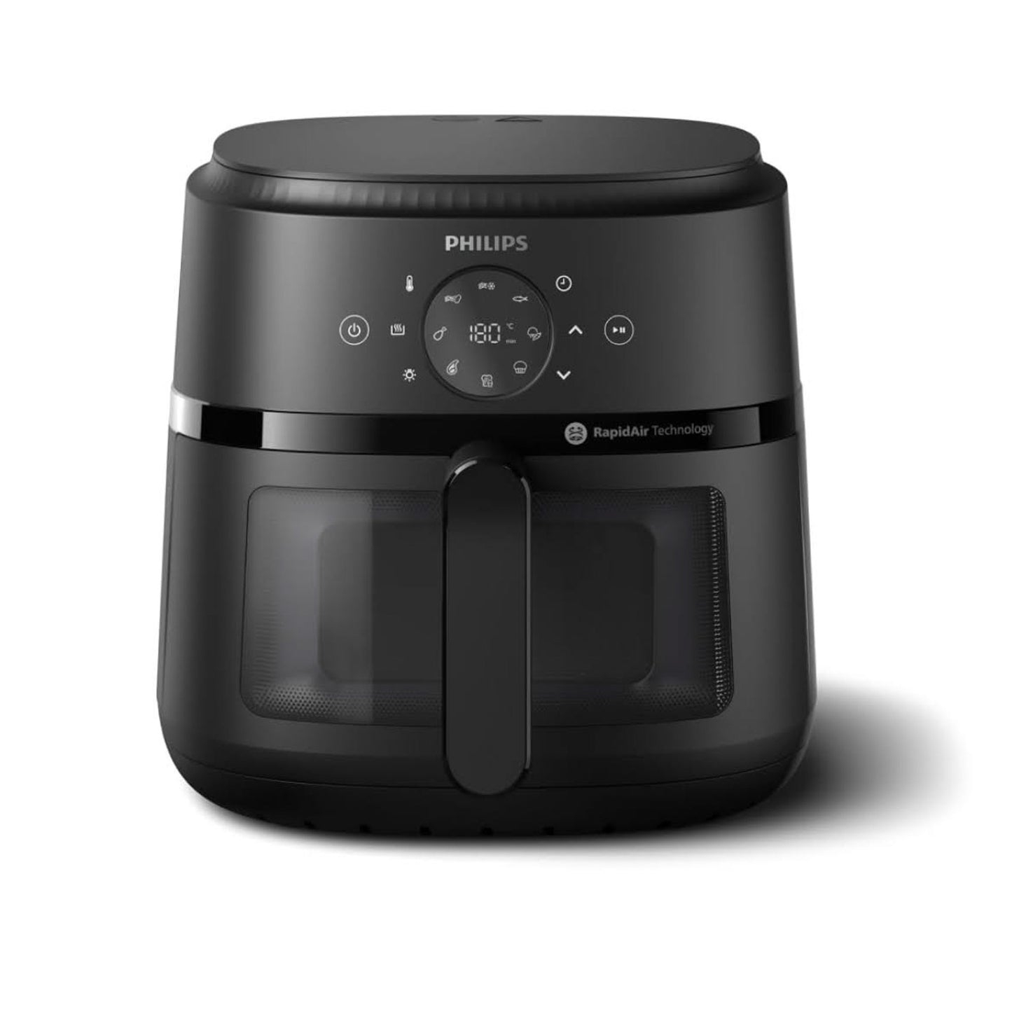 Philips Heißluftfritteuse NA220/00, 4.2 L, Schwarz, Teflonbeschichtet, RapidAir-Technologie, Sichtfenster, Spülmaschinenfeste Teile, 273mm B, 368mm T, 293mm H