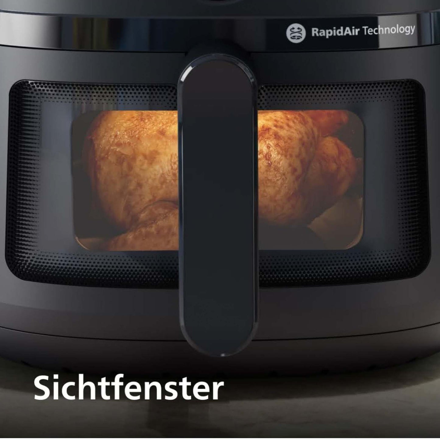 Philips Heißluftfritteuse NA220/00, 4.2 L, Schwarz, Teflonbeschichtet, RapidAir-Technologie, Sichtfenster, Spülmaschinenfeste Teile, 273mm B, 368mm T, 293mm H