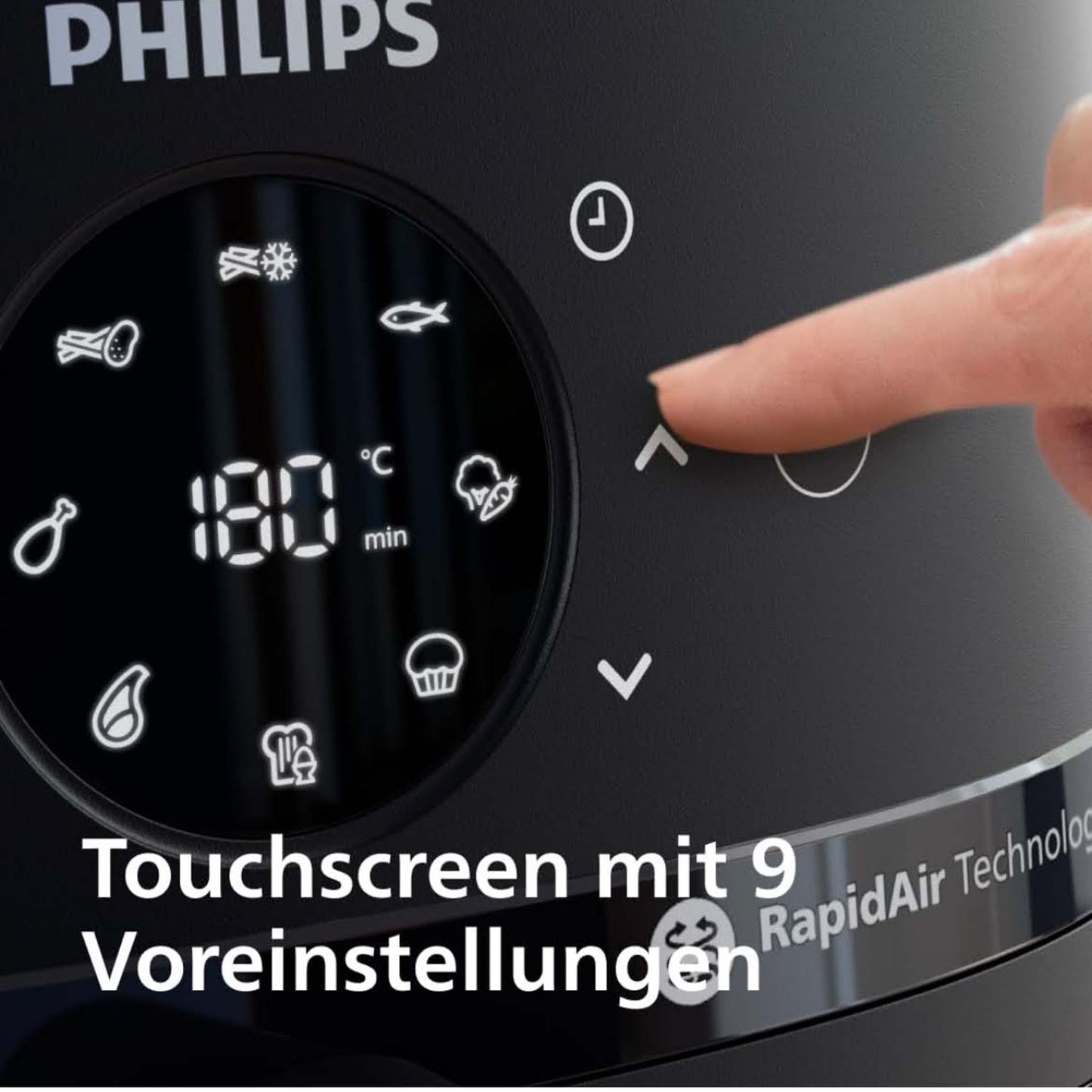 Philips Heißluftfritteuse NA220/00, 4.2 L, Schwarz, Teflonbeschichtet, RapidAir-Technologie, Sichtfenster, Spülmaschinenfeste Teile, 273mm B, 368mm T, 293mm H