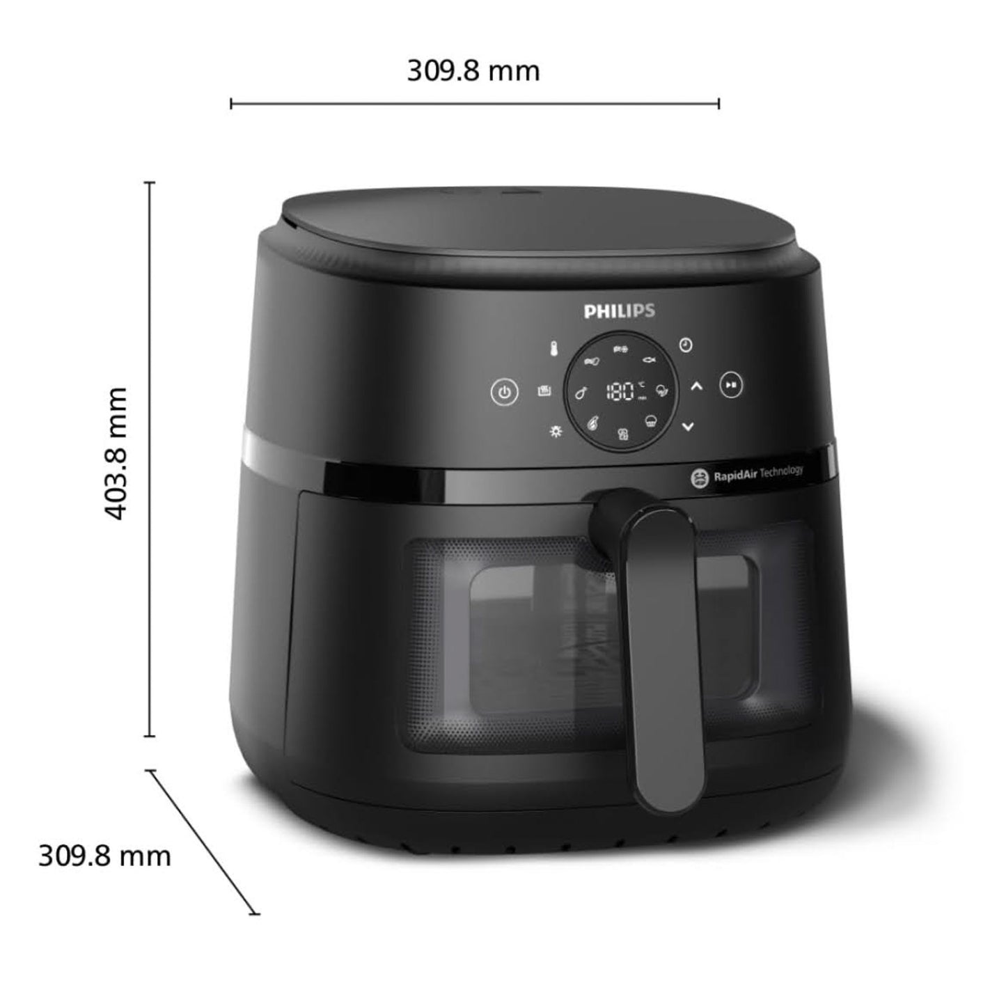 Philips Heißluftfritteuse NA220/00, 4.2 L, Schwarz, Teflonbeschichtet, RapidAir-Technologie, Sichtfenster, Spülmaschinenfeste Teile, 273mm B, 368mm T, 293mm H