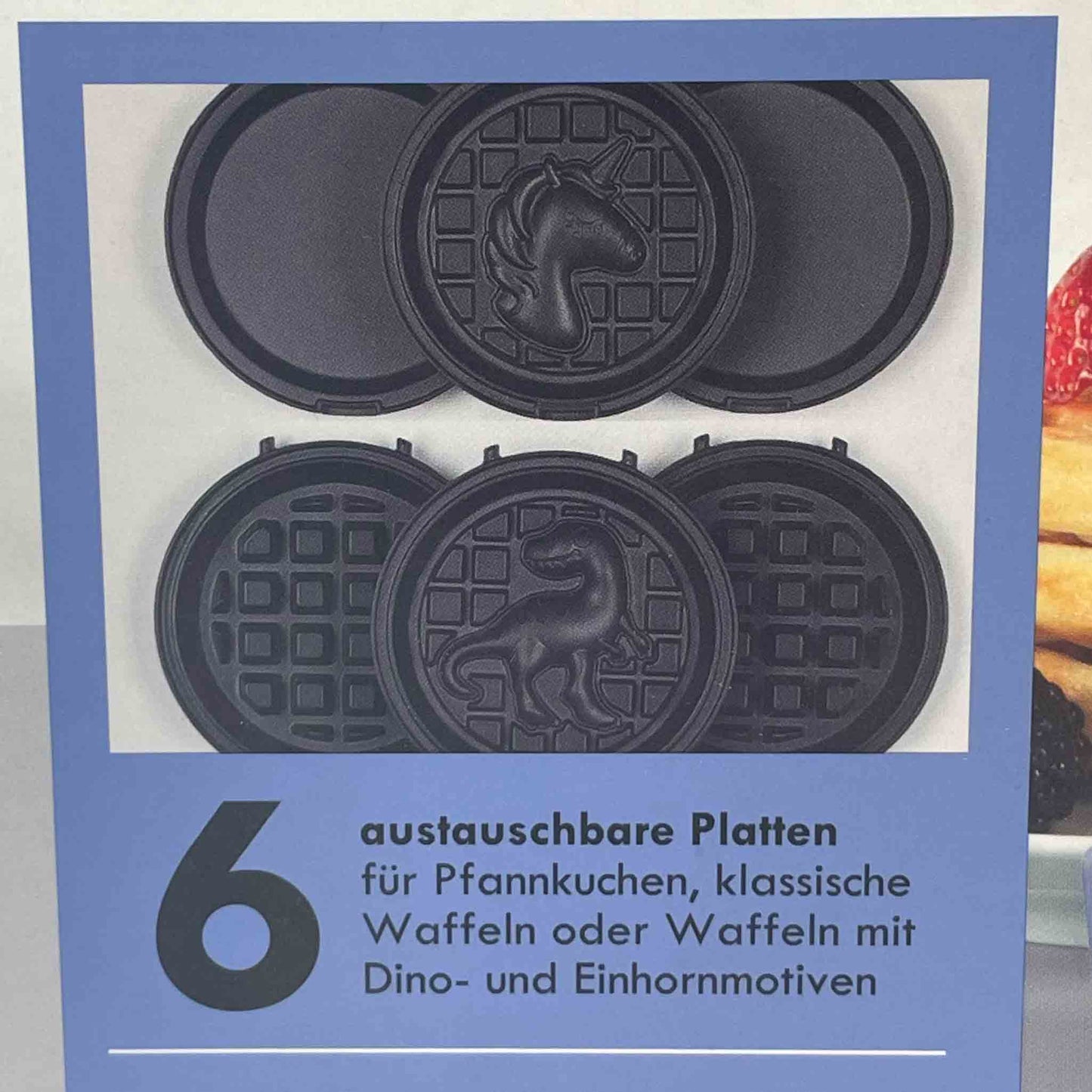 PROGRESS Est. Doppel-Mini-Waffeleisen, Waffeleisen, 6 abnehmbare Antihaftplatten, kompakt, 1100W, leicht zu reinigen, blau.