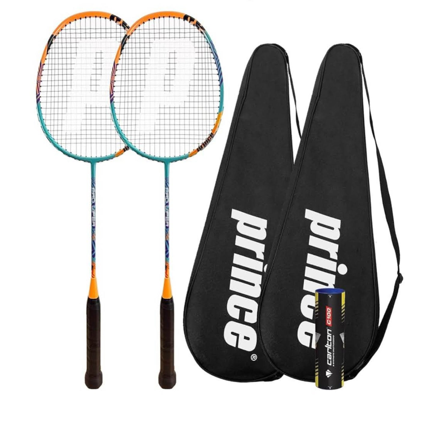 Prince Pro Viper, Badmintonschläger Twin Set, inkl. Federbälle, Tragetaschen, ideal für Freizeit und Wettkampf.
