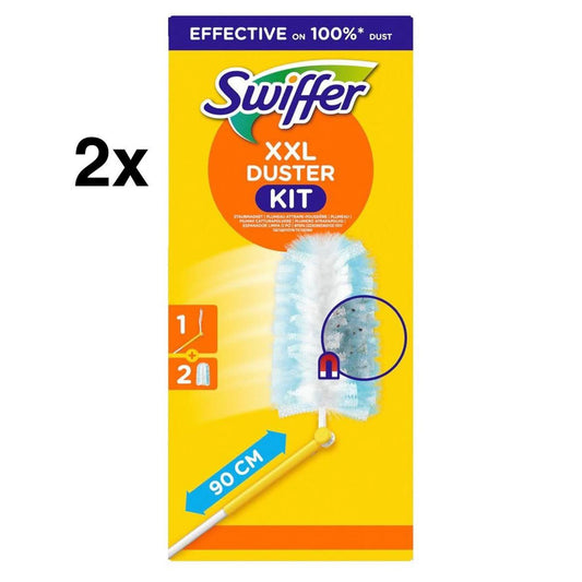 Swiffer Staubmagnet Starterkit, XXL Griff, 2 Tücher, effektive Staubentfernung, ergonomisches Design, ideal für große Flächen.