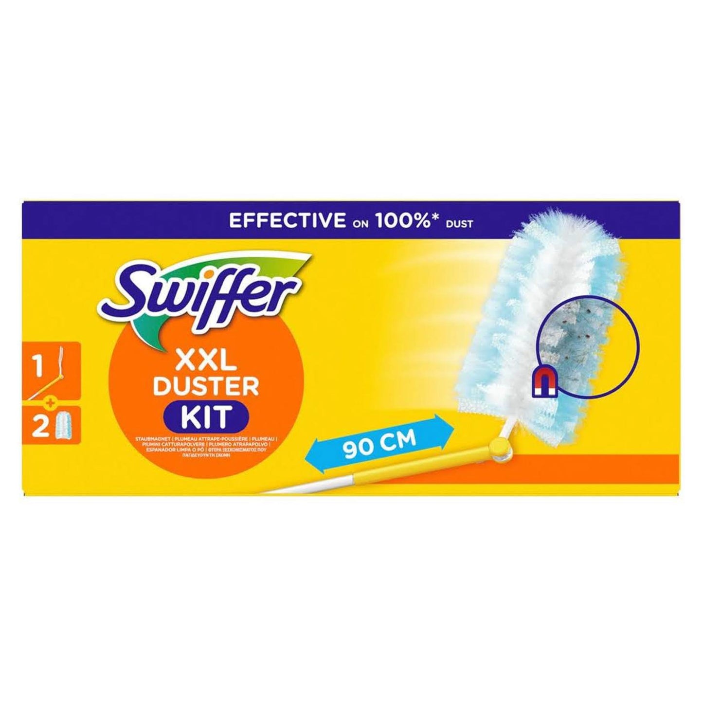 Swiffer Staubmagnet Starterkit, XXL Griff, 2 Tücher, effektive Staubentfernung, ergonomisches Design, ideal für große Flächen.