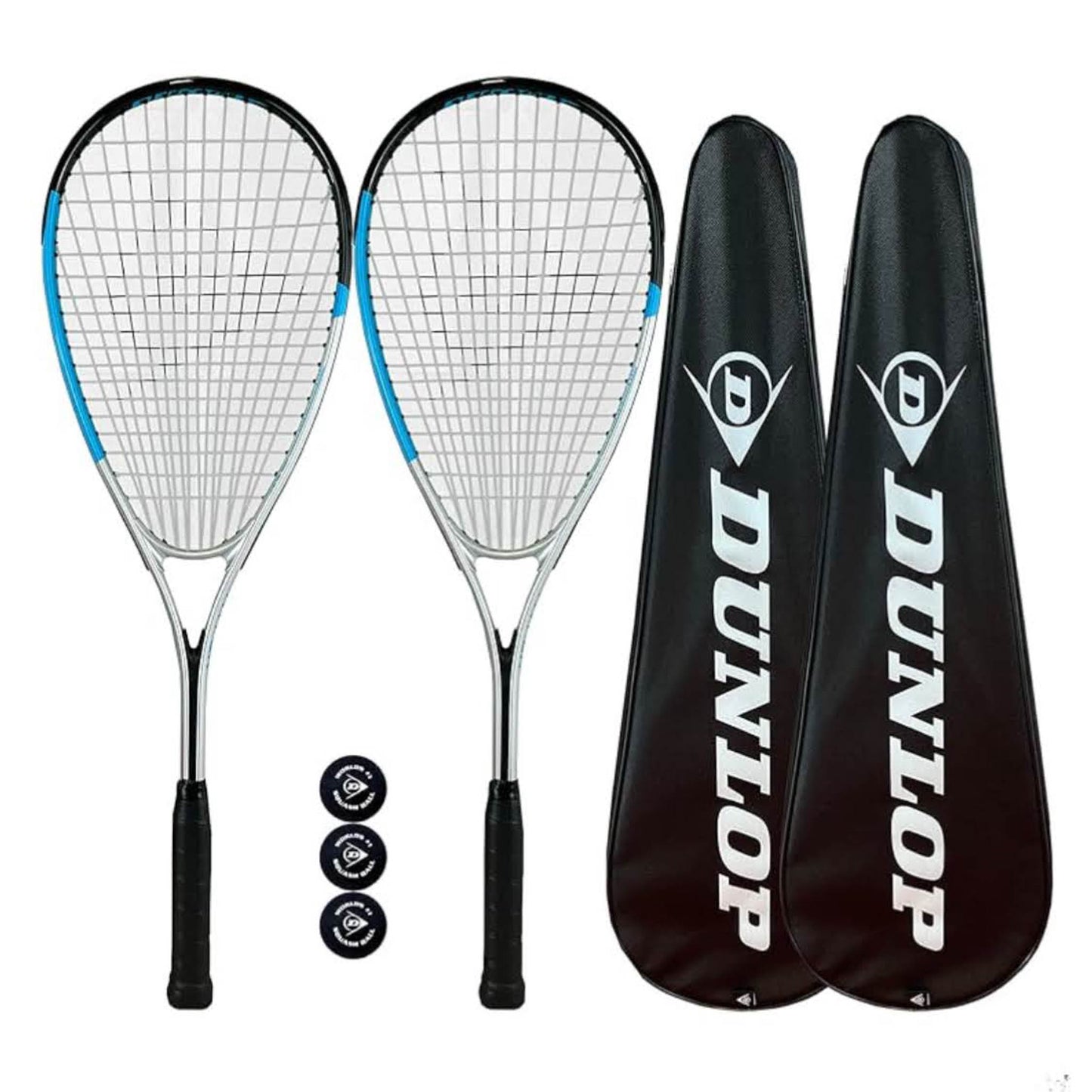 Dunlop Hyper Lite Nano, Doppelpack, Squashschläger, inkl. Schutzhülle und 3 Bällen, leicht und robust.