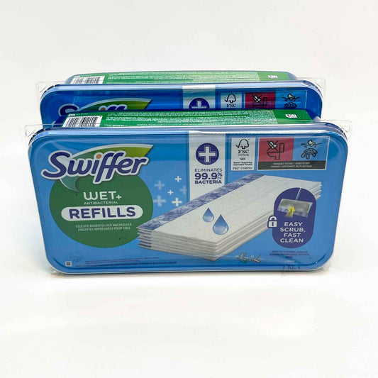 Swiffer Wet+ Antibakteriell, Nachfüllpack, feuchte Bodentücher, 2 x 20 Stück, effektiv gegen Bakterien, einfache Anwendung.