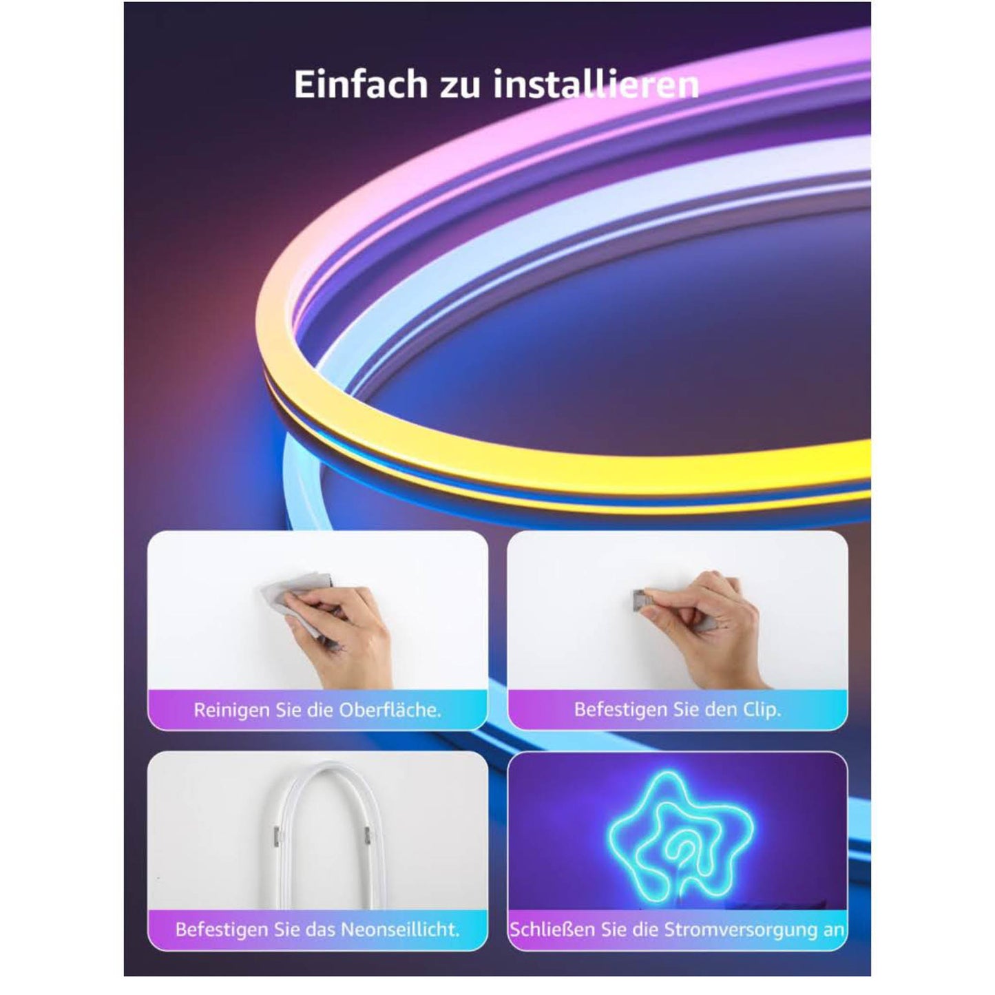 Lepro AI Neon LED Strip N1, 6m, LED Streifen, App-Steuerung, DIY Formen, Musik-Sync, Alexa & Google Assistant, ideal für Wohnzimmer & Partys.