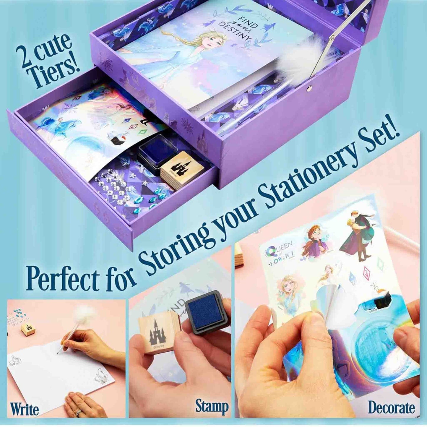 Disney Frozen Tagebuch Set, Notizbuch, Scrapbook Zubehör, lila, inkl. Stifte und Sticker, ideal für kreative Mädchen.