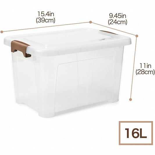 EZOWARE 16.1L Aufbewahrungsboxen transparenter Organizer mit Deckel stapelbarer Behälter ideal für Büro Kinderzimmer Küche Werkstatt 4er Set