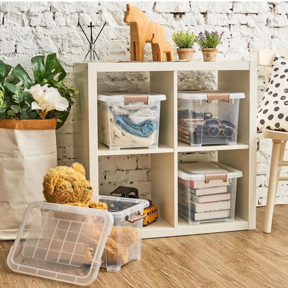 EZOWARE 16.1L Aufbewahrungsboxen transparenter Organizer mit Deckel stapelbarer Behälter ideal für Büro Kinderzimmer Küche Werkstatt 4er Set
