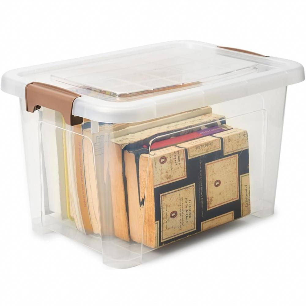 EZOWARE 16.1L Aufbewahrungsboxen transparenter Organizer mit Deckel stapelbarer Behälter ideal für Büro Kinderzimmer Küche Werkstatt 4er Set