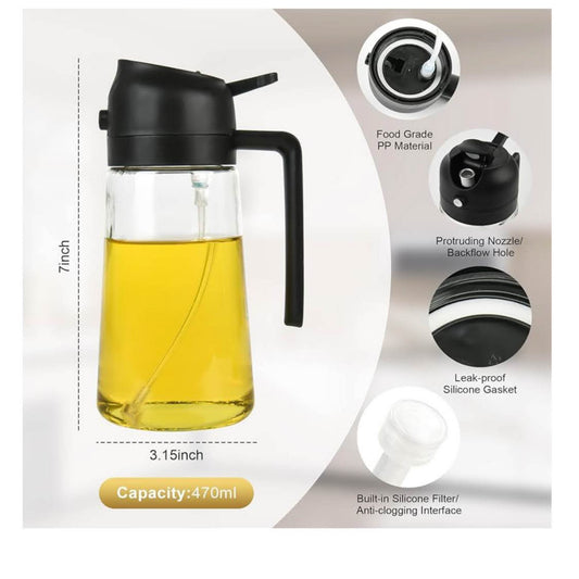 EnthuLove 2-in-1 Ölspender, 470ml, Multifunktions-Ölsprüher, Glas, ideal für Küche und Heißluftfritteuse, 2 Stück Schwarz.