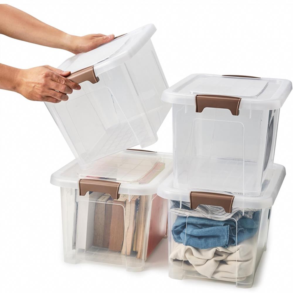 EZOWARE 16.1L Aufbewahrungsboxen transparenter Organizer mit Deckel stapelbarer Behälter ideal für Büro Kinderzimmer Küche Werkstatt 4er Set