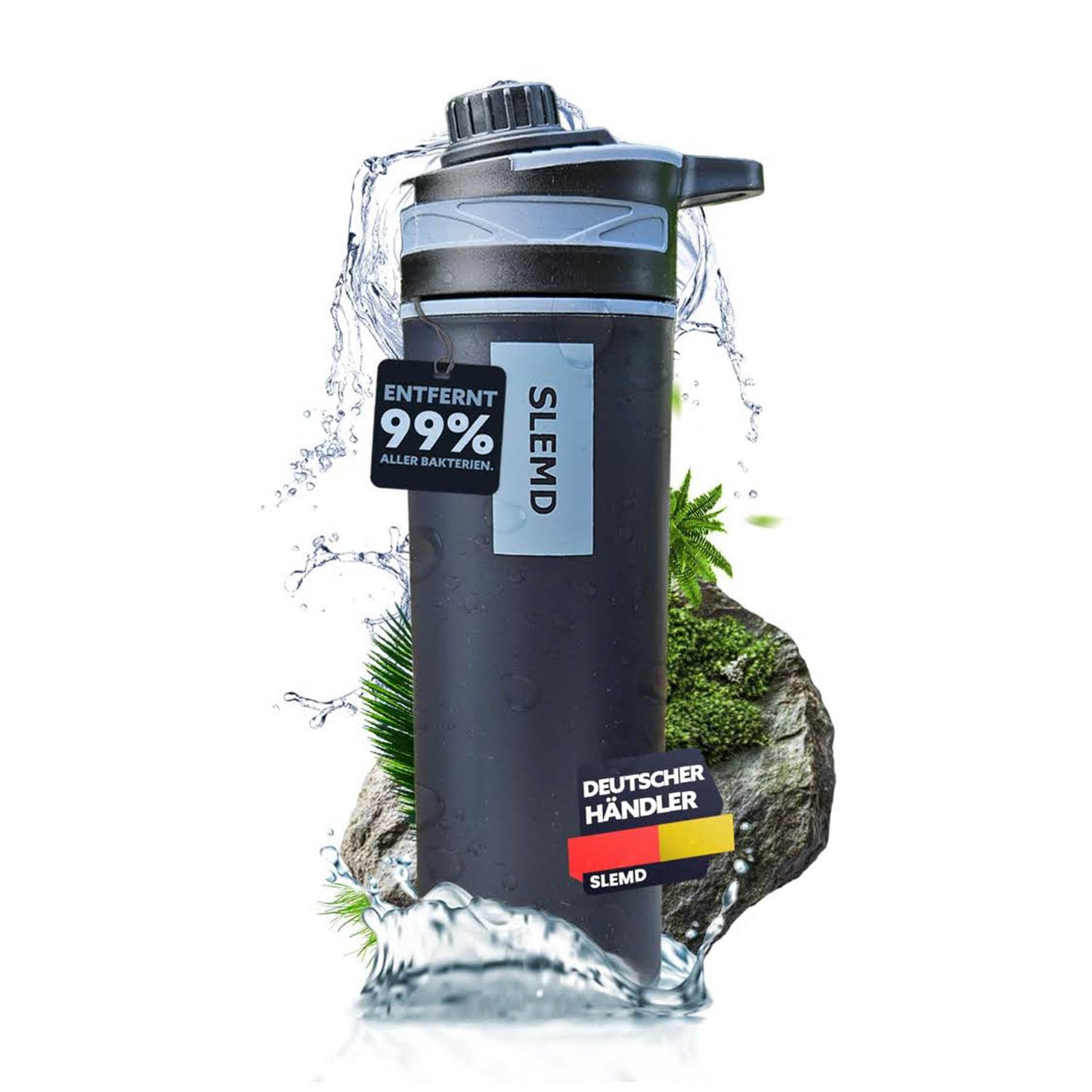 SLEMD® Outdoor Wasserfilter Trinkflasche 800ml; Wasseraufbereitung; filtert Bakterien, Viren, Partikel, Schwermetalle.