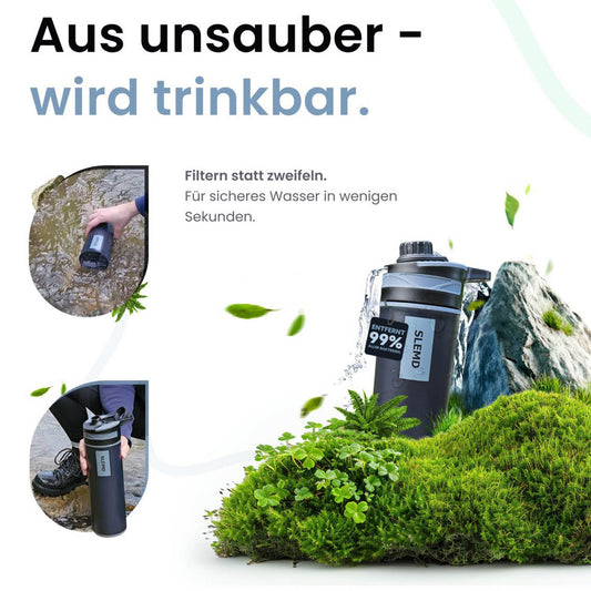 SLEMD® Outdoor Wasserfilter Trinkflasche 800ml; Wasseraufbereitung; filtert Bakterien, Viren, Partikel, Schwermetalle.
