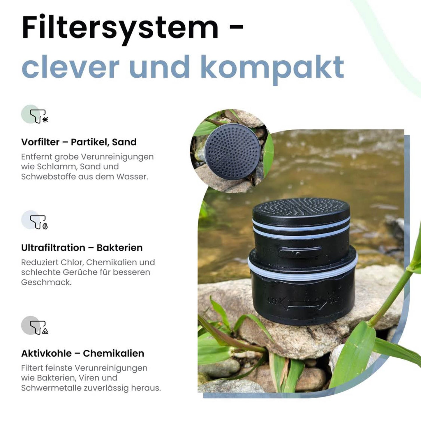 SLEMD® Outdoor Wasserfilter Trinkflasche 800ml; Wasseraufbereitung; filtert Bakterien, Viren, Partikel, Schwermetalle.