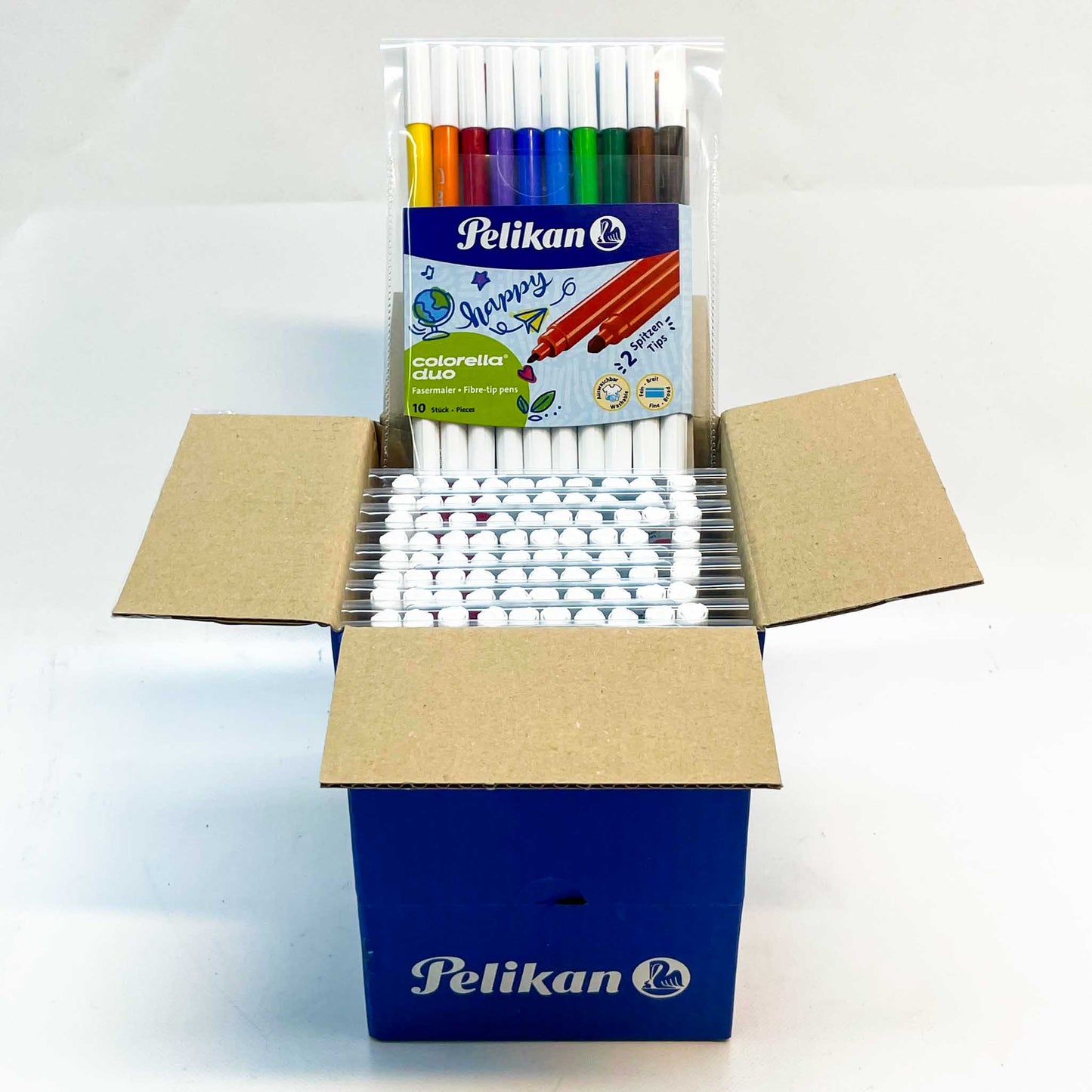 Pelikan, Colorella Duo, Fasermaler, 10 Farben Etui, 100 Stifte insgesamt, ideal für kreative Projekte.