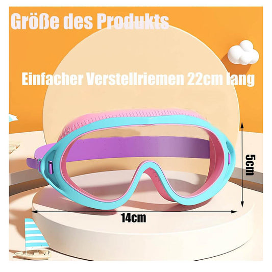 Schwimmbrille Kinder, 180° Panorama, Anti Fog Linse, wasserdichtes Silikon, für 2-14 Jahre, ideal für Mädchen und Jungen, in blau
