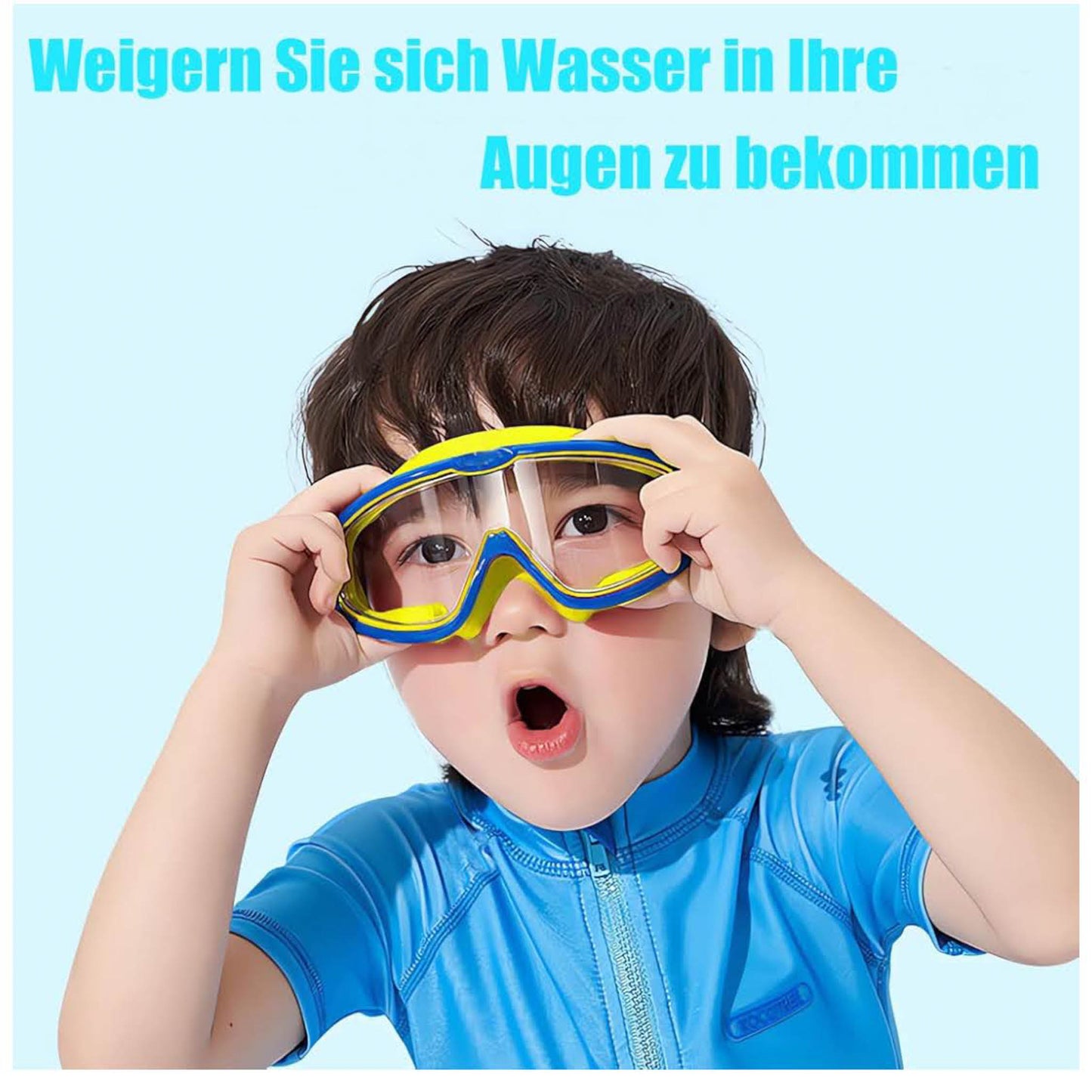 Schwimmbrille Kinder, 180° Panorama, Anti Fog Linse, wasserdichtes Silikon, für 2-14 Jahre, ideal für Mädchen und Jungen.