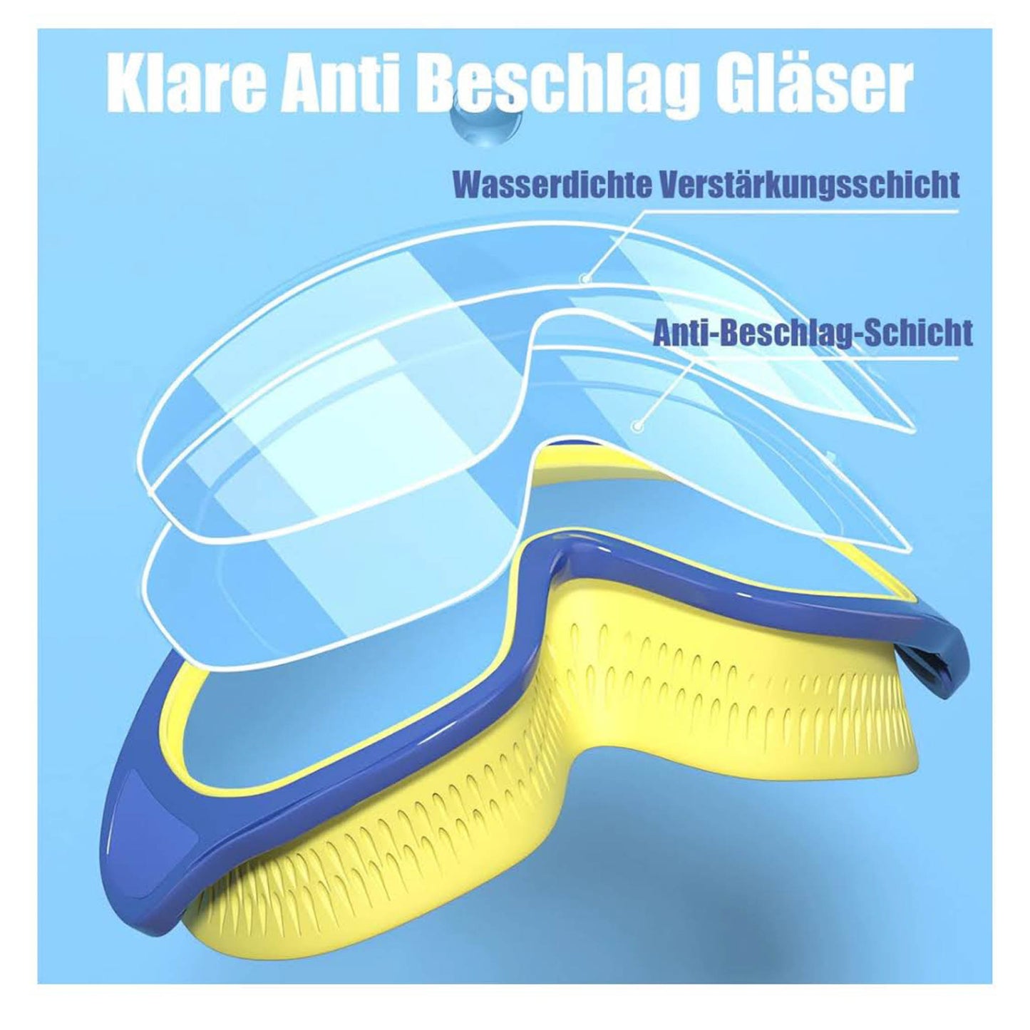 Schwimmbrille Kinder, 180° Panorama, Anti Fog Linse, wasserdichtes Silikon, für 2-14 Jahre, ideal für Mädchen und Jungen.