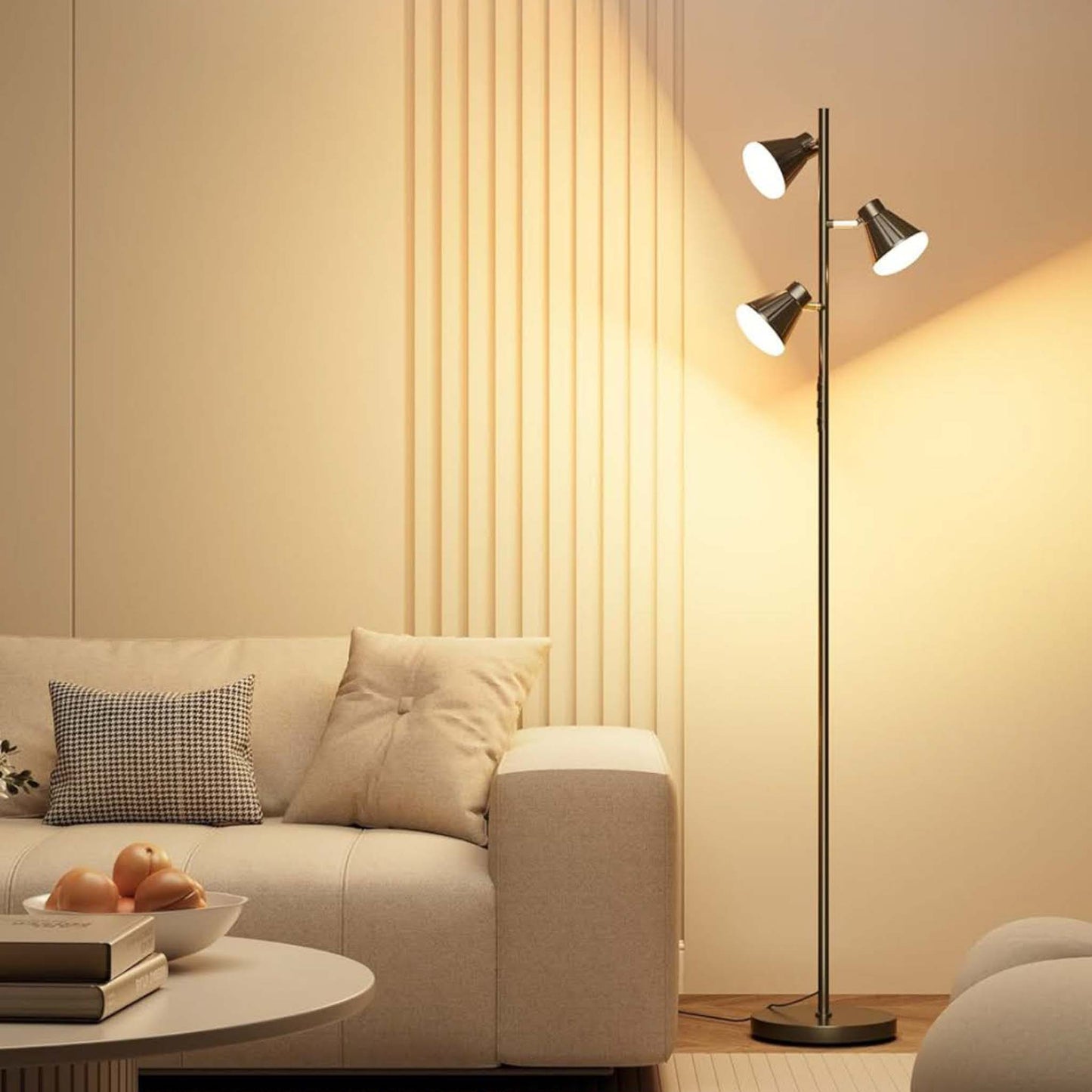 SIBRILLE Stehlampe 36W LED, dimmbar, 2500LM, 2700K-6500K, moderne Deckenfluter mit Fernbedienung, 3-Licht für Wohnzimmer, Schlafzimmer, Büro.