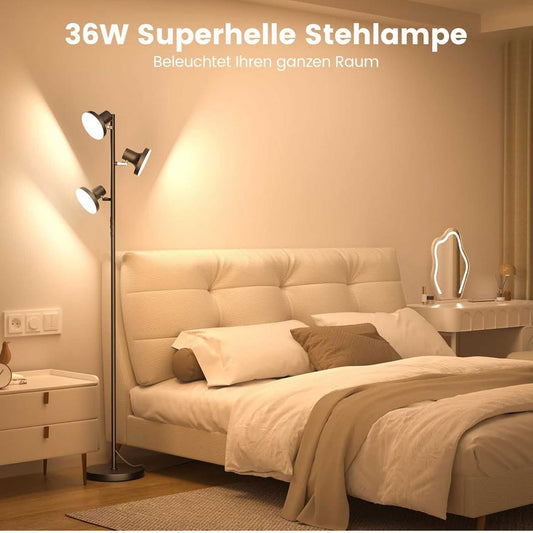SIBRILLE Stehlampe, 36W, LED Dimmbar, 2500LM, Fernbedienung, 2700K-6500K, 3-Licht, modern, für Wohnzimmer, Schlafzimmer, Büro.
