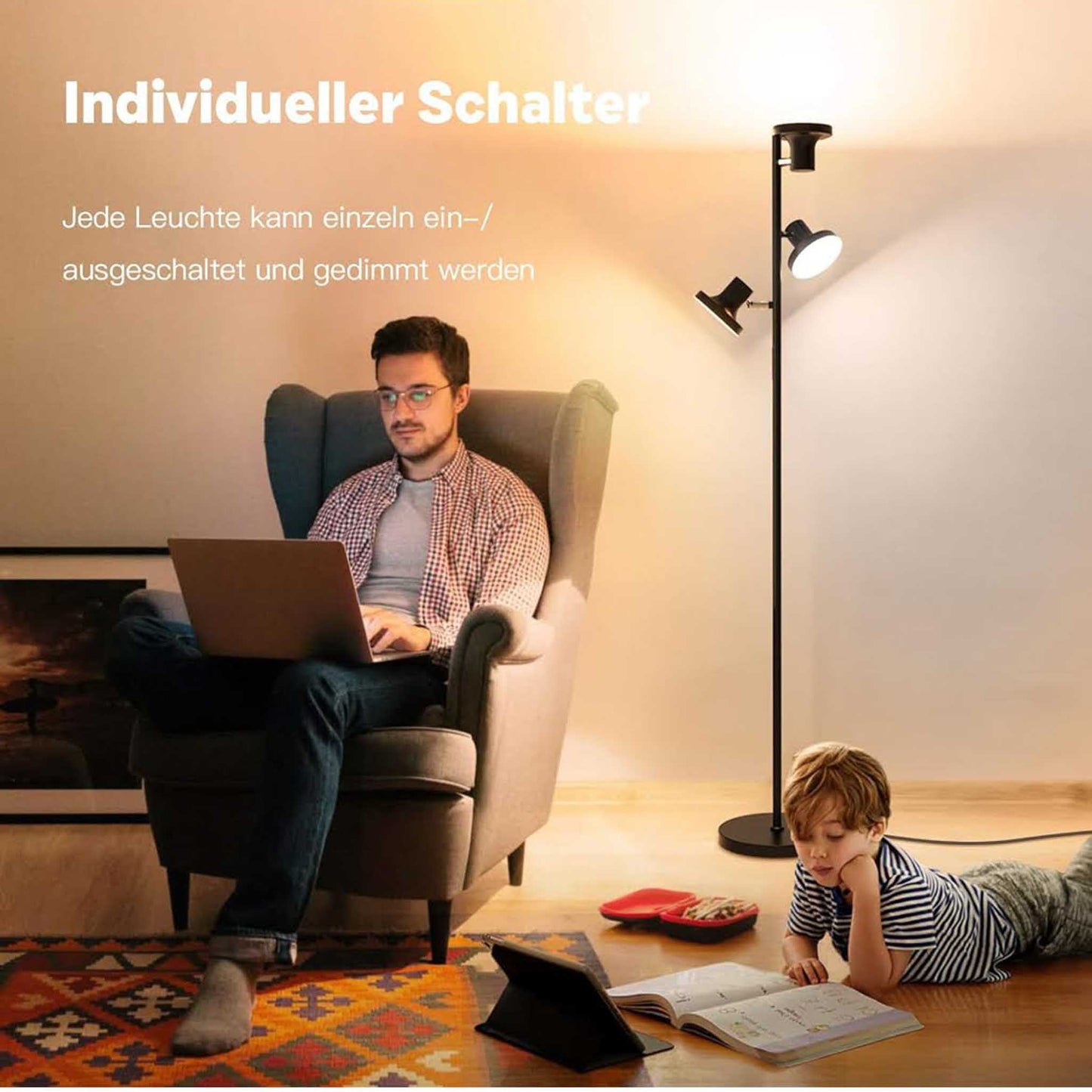 SIBRILLE Stehlampe, 36W, LED Dimmbar, 2500LM, Fernbedienung, 2700K-6500K, 3-Licht, modern, für Wohnzimmer, Schlafzimmer, Büro.