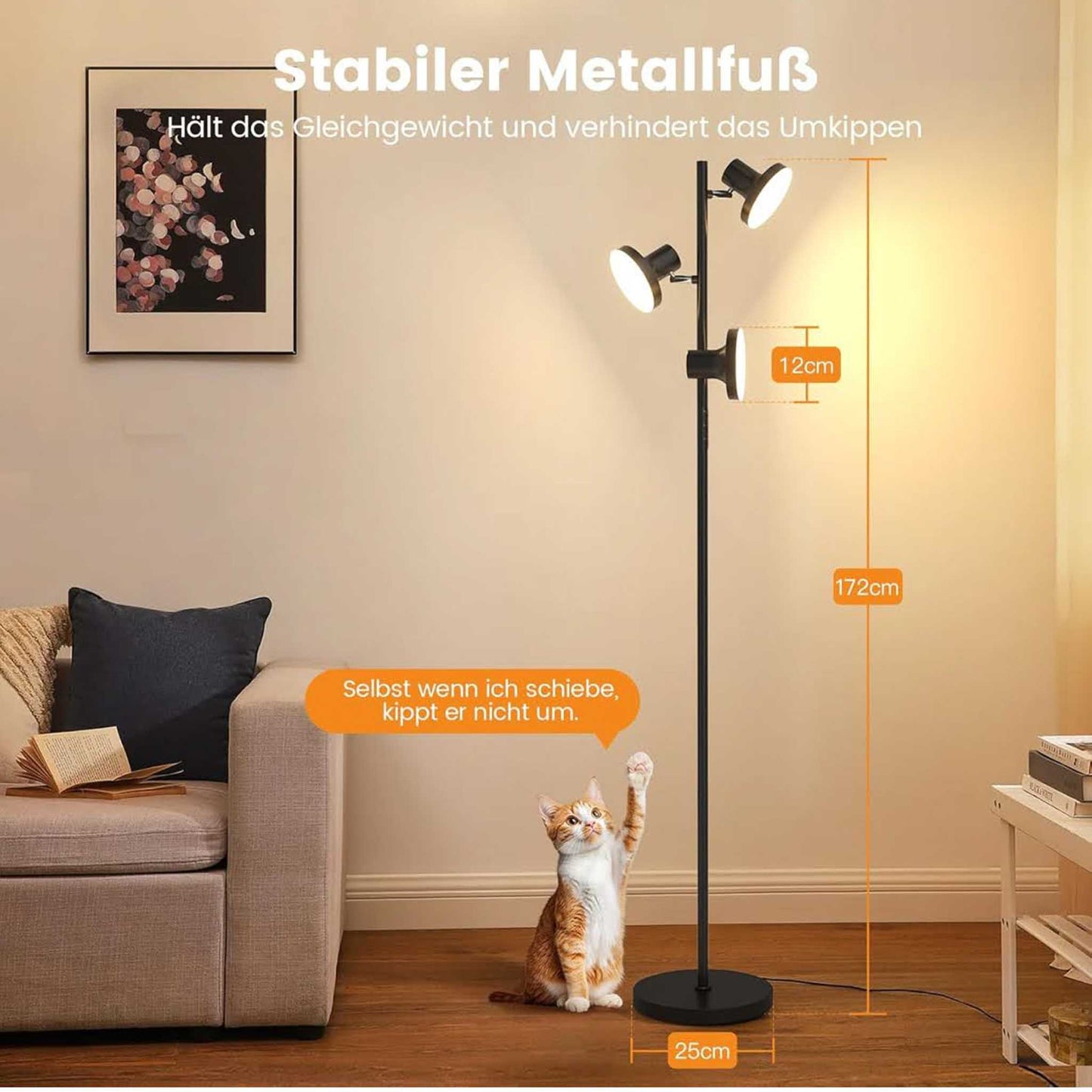 SIBRILLE Stehlampe, 36W, LED Dimmbar, 2500LM, Fernbedienung, 2700K-6500K, 3-Licht, modern, für Wohnzimmer, Schlafzimmer, Büro.