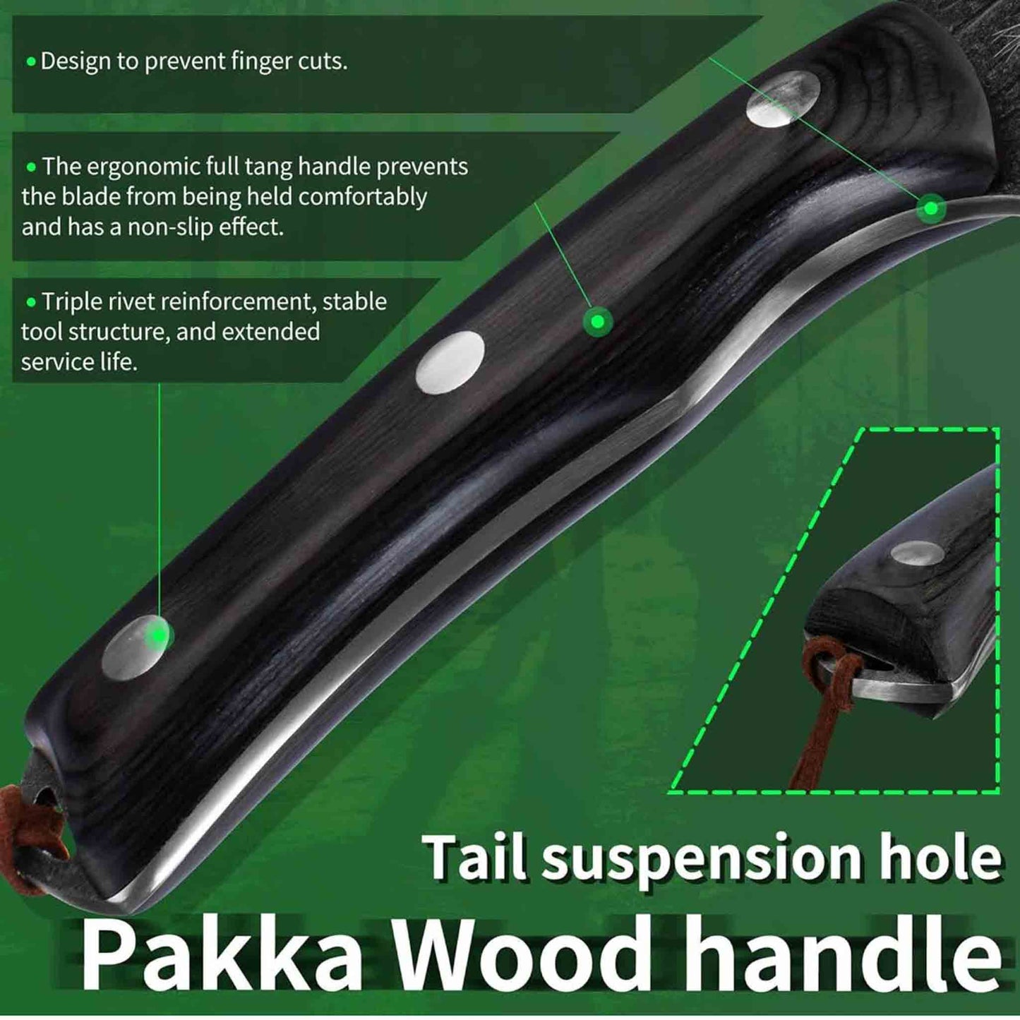Fullhi Metzgermesser, Kochmesser, 29,3 cm, Kohlenstoffstahl, schwarz, ideal für Camping und Gemüse.