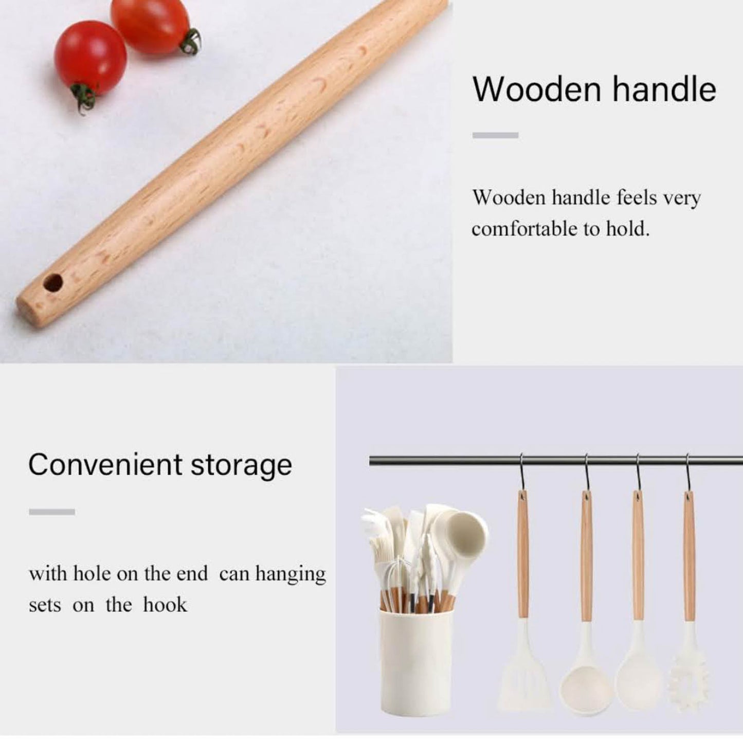 Küchenhelfer-Set, 12-teilig, Silikon, hitzebeständig, antihaftbeschichtet, Holzgriff, Schwarz, ideal für jede Küche.